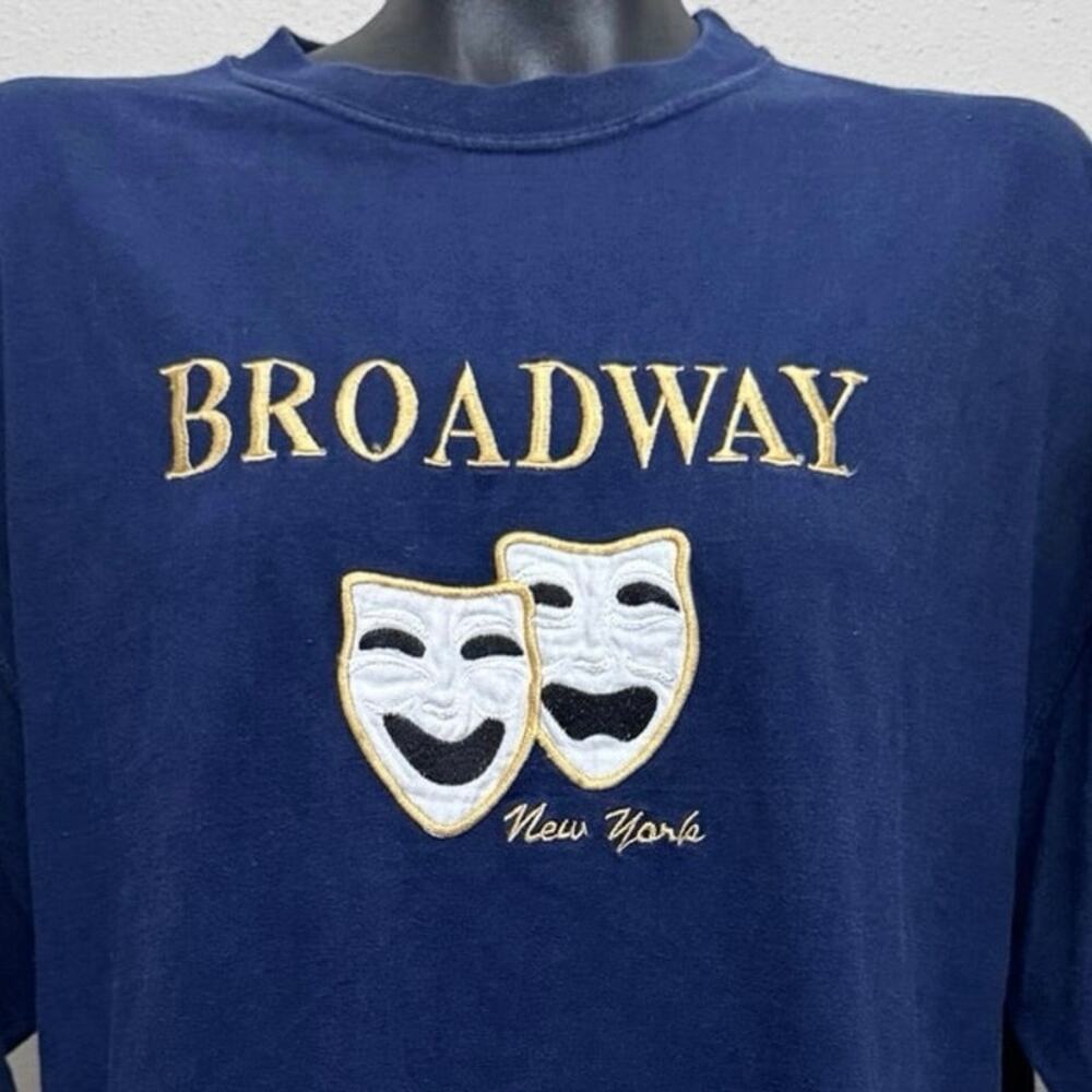 U.S. Embroidery Broadway T-Shirt Sz XL Theater Masks Navy Blue/Gold/White‎ Artsy